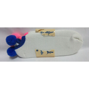 Vintage Maxway Pom Pom Sport Socks Lo Cut 2 Pairs Blue & Pink 9-11"